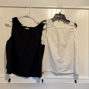 Women’s Ruffle trim open butterfly back Shoulder Tank Top - Black and White